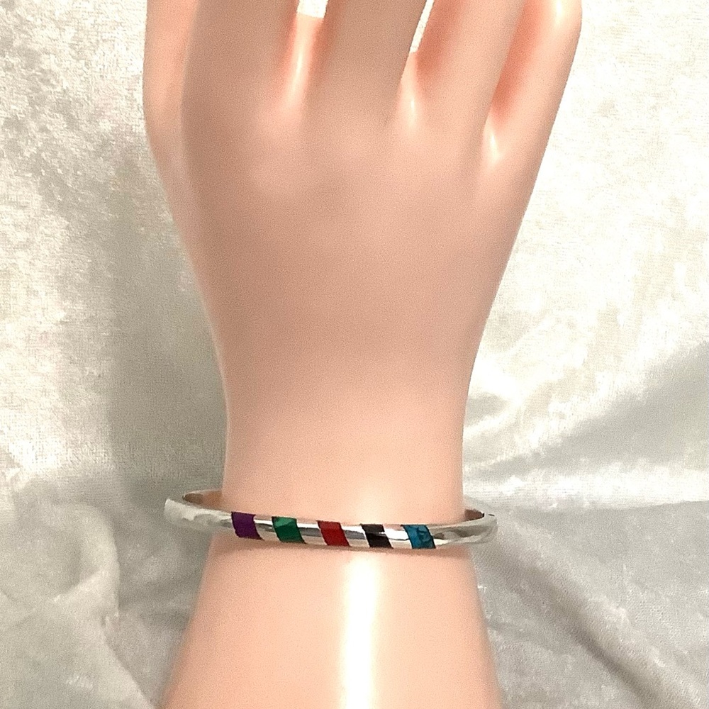 Vintage 925 Solid Silver Hinged Bangle Bracelet W… - image 3